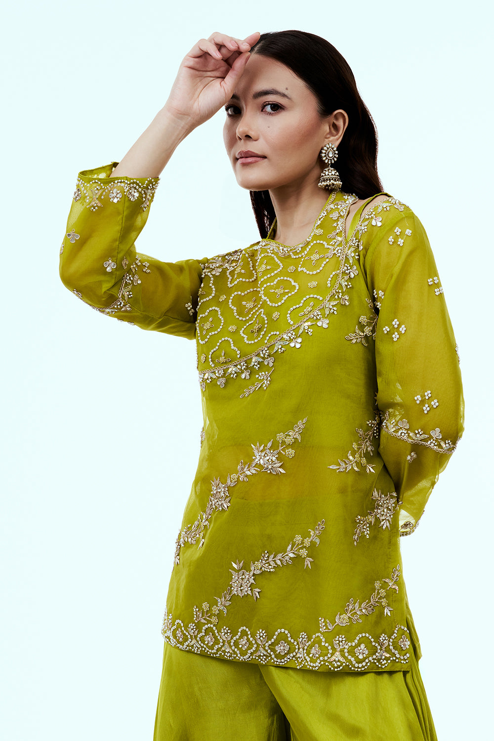 Parrot Green Uppada Silk Suit Set with Zardosi Work