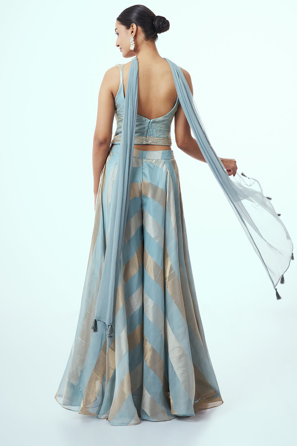 Pastel Blue Crepe Indo Western with Stone Work