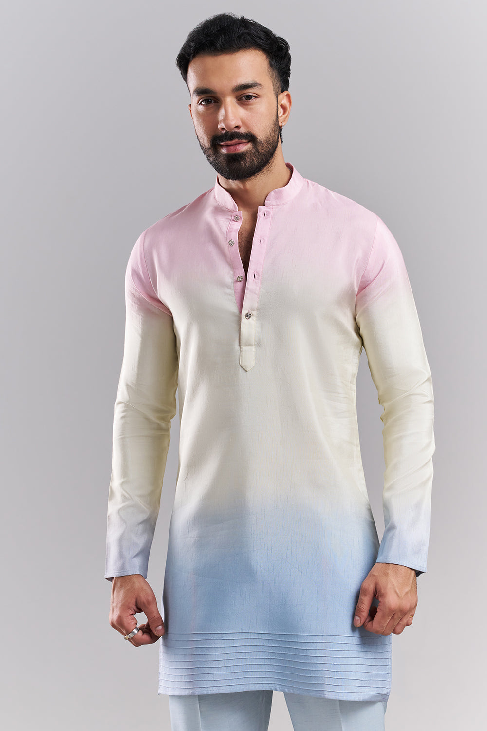 Pastel Blue Linen Satin Men’s Kurta with Embroidered Jacket