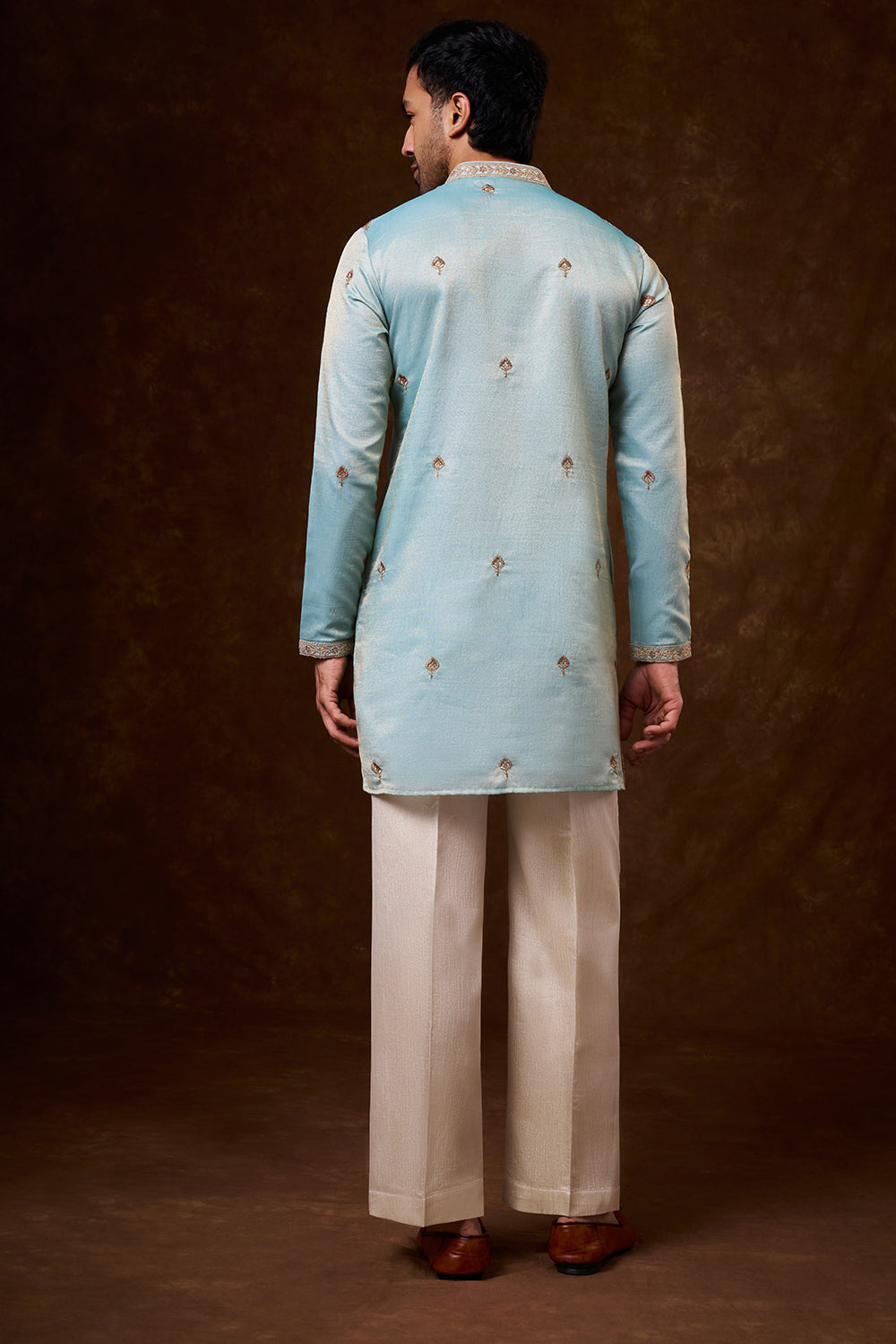 Pastel Blue Tissue Silk Men's Kurta Set with Dori Work