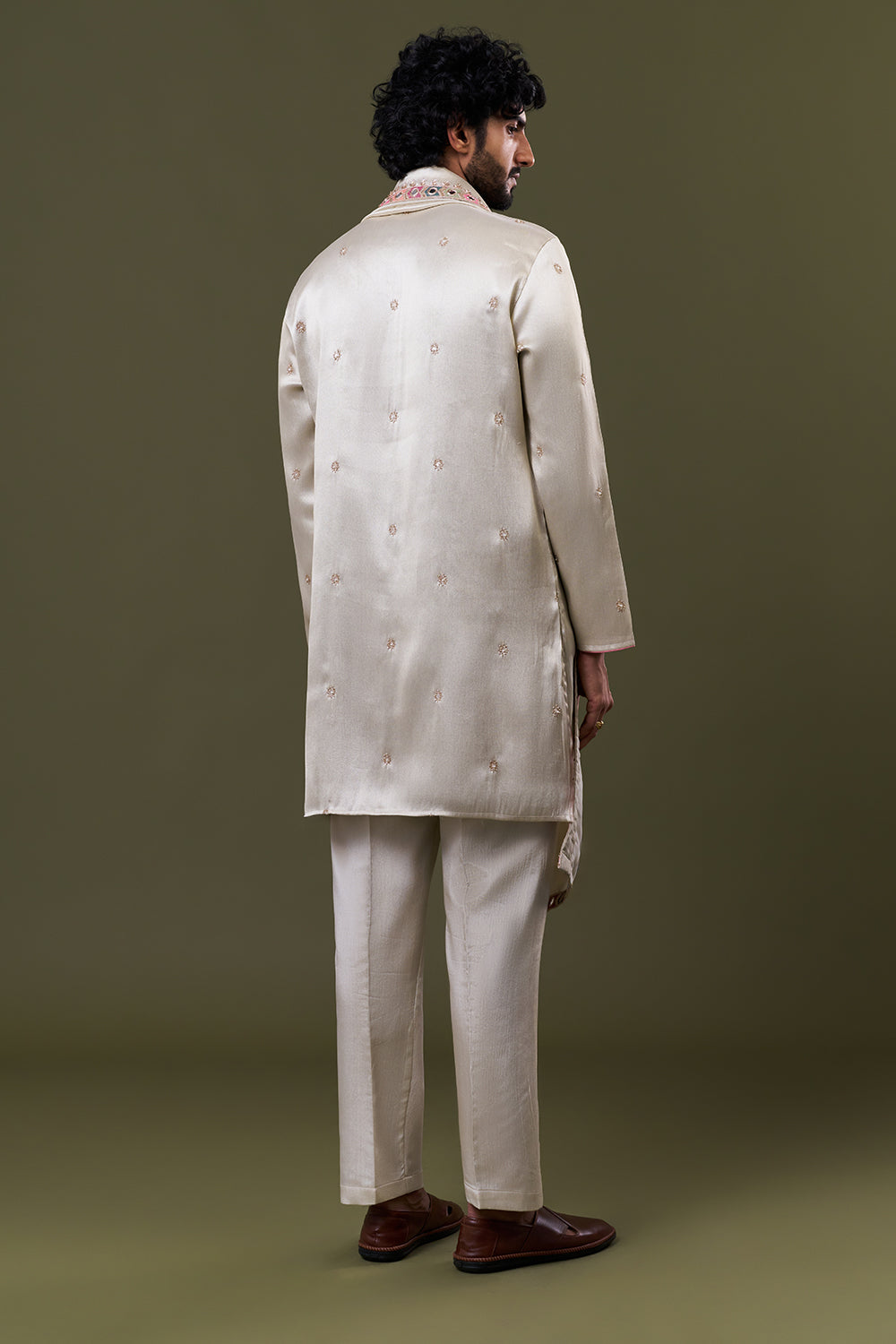 Gold Tissue Silk Mirror Embellished Kurta Set with Stole
