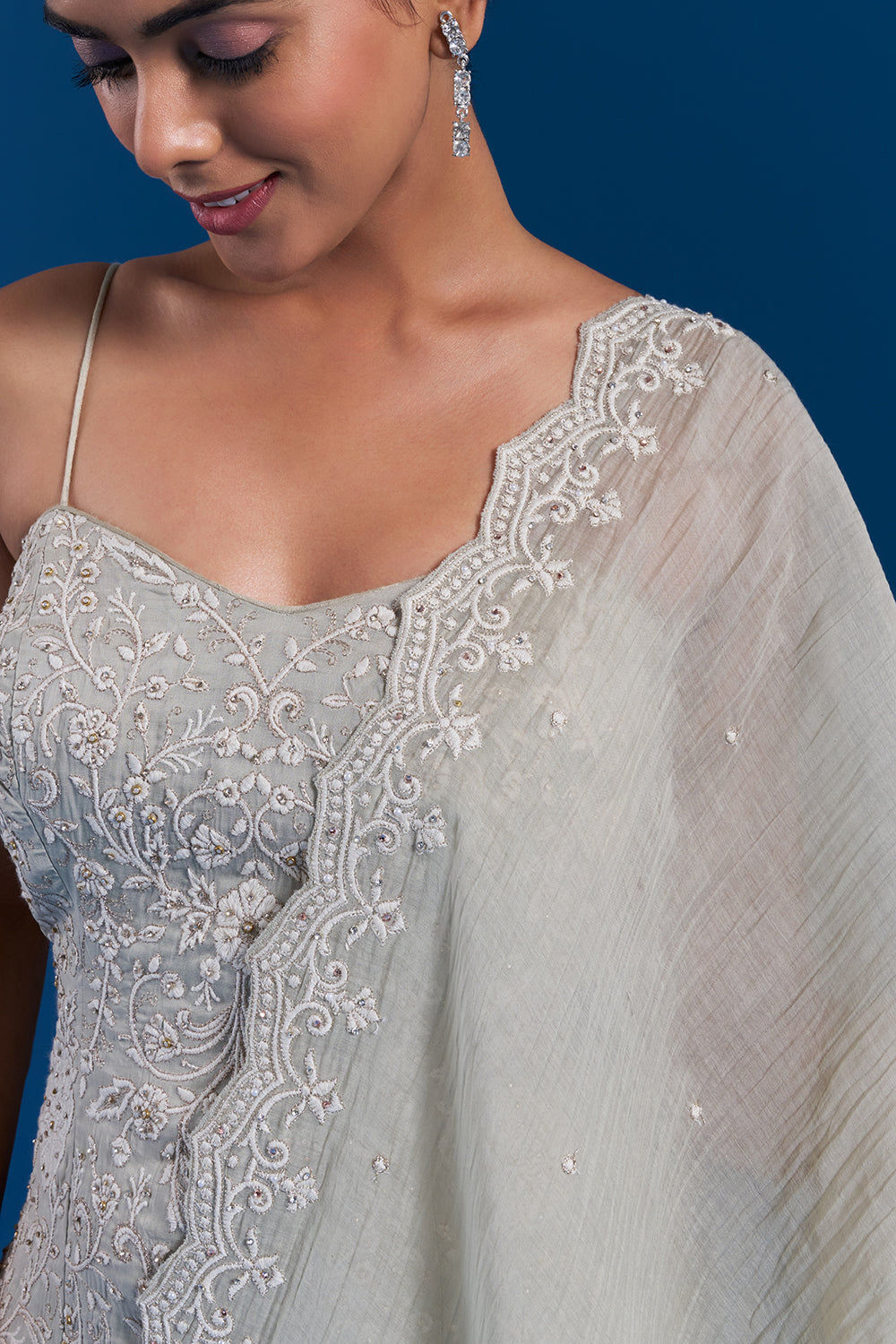 Pastel Green Muslin Palazzo Set with Resham Embroidery