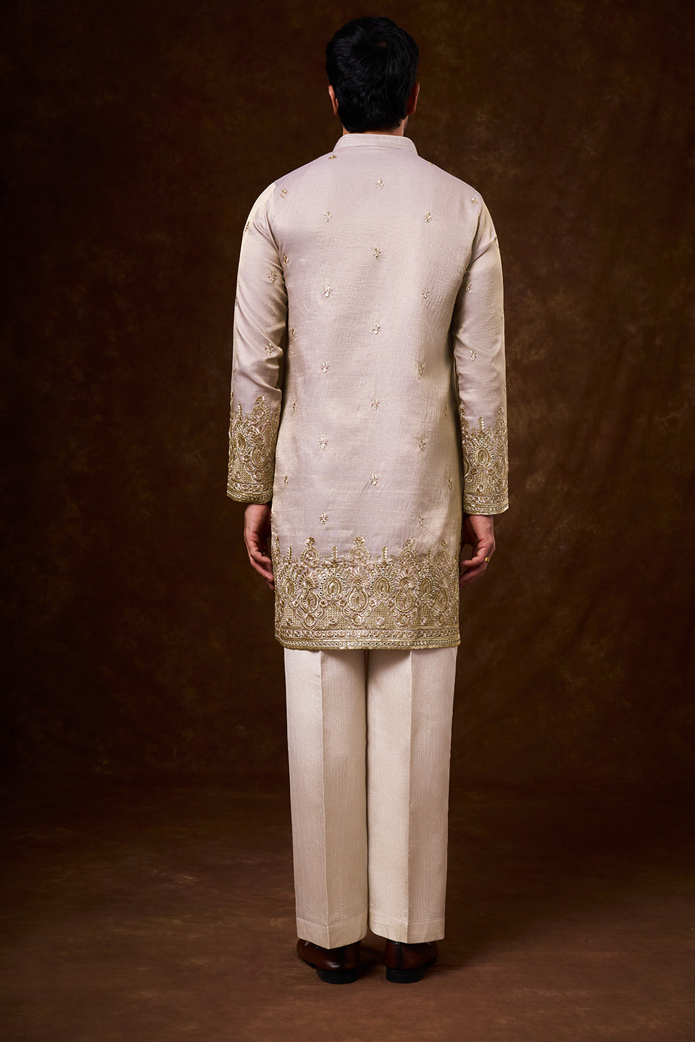 Pastel Lavender Tissue Silk Men's Kurta Set with Mirror Work