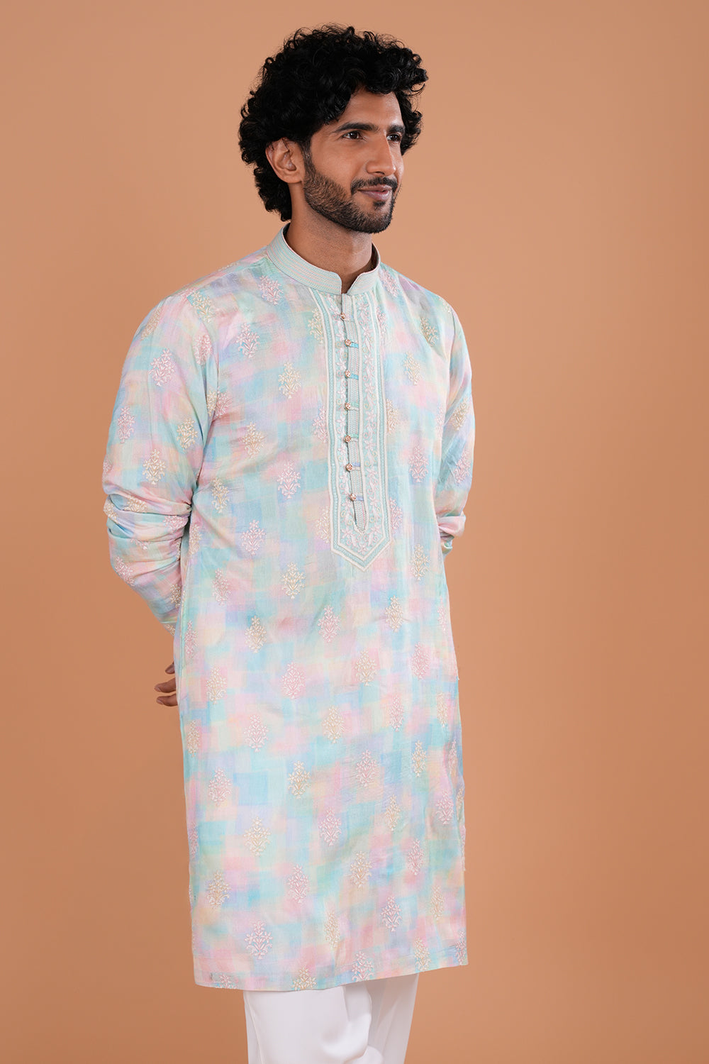 Pastel Multi Embroidered Festive Kurta