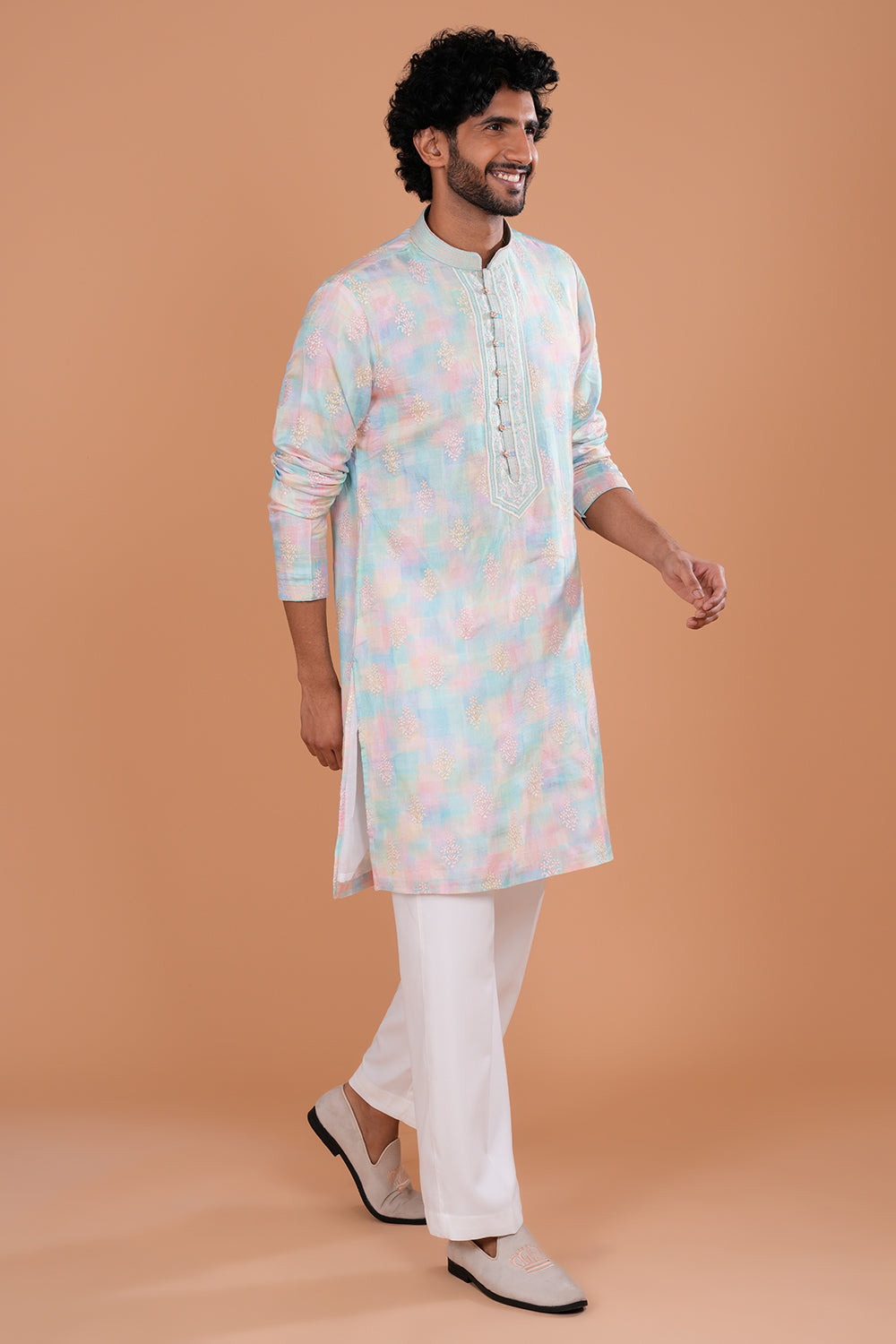 Pastel Multi Embroidered Festive Kurta