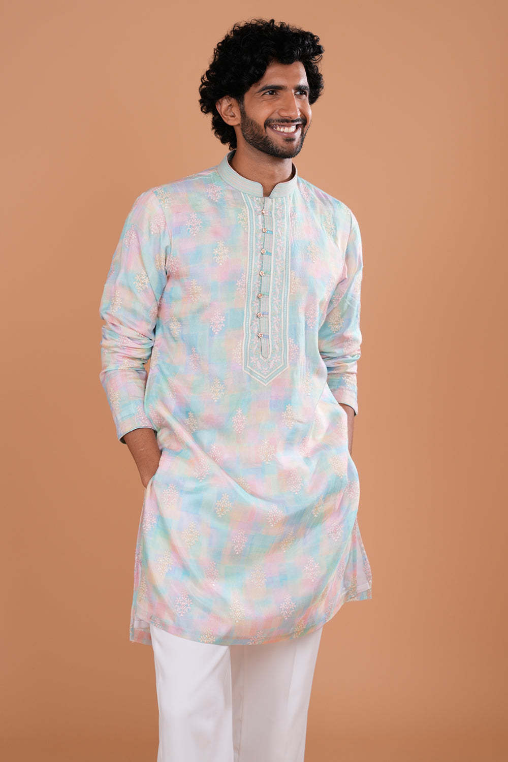 Pastel Multi Embroidered Festive Kurta