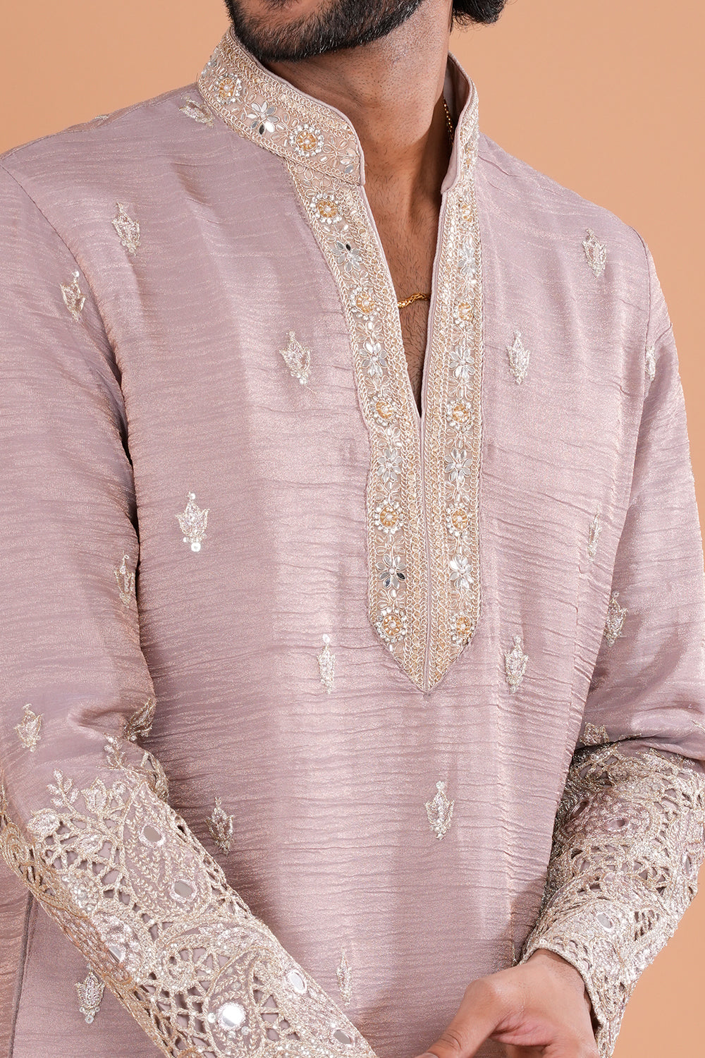 Light Purple Embroidered Men's Kurta Set