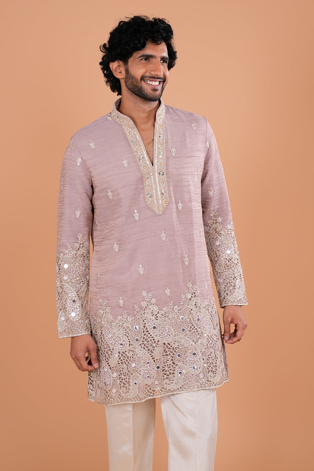 Light Purple Embroidered Men's Kurta Set