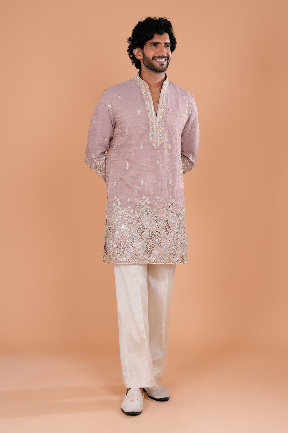 Light Purple Embroidered Men's Kurta Set