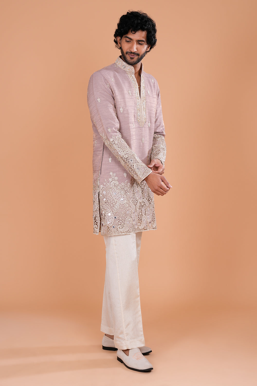 Light Purple Embroidered Men's Kurta Set