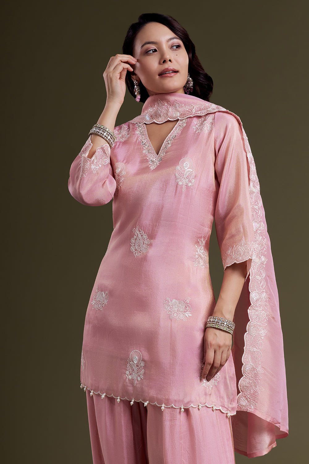 Pastel Pink Tissue Kurta Set