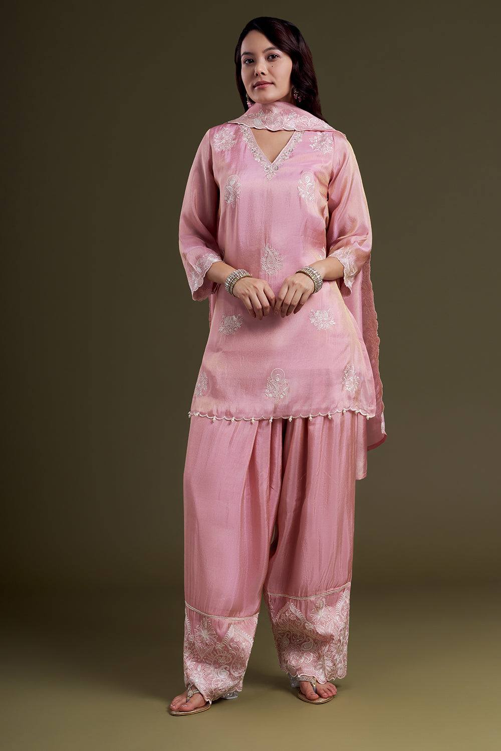 Pastel Pink Tissue Kurta Set