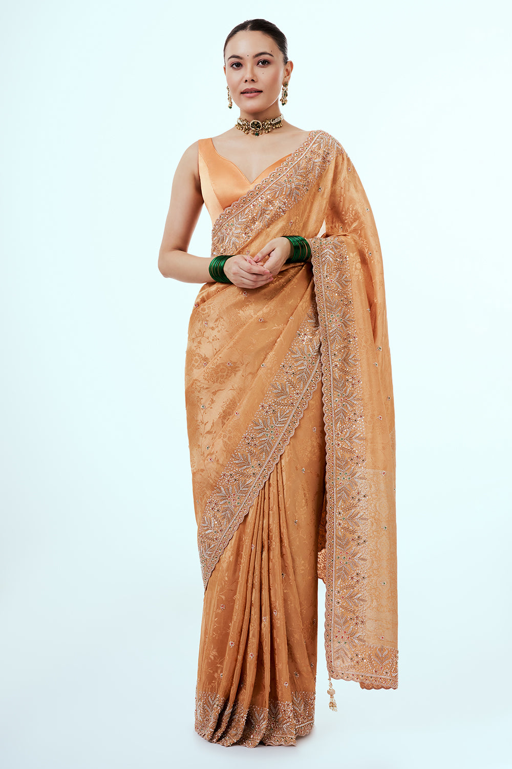 Peach Art Silk Saree with Hand Work