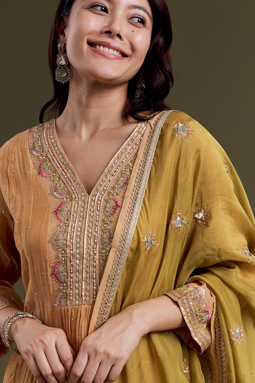Peach Chanderi Silk Kurta Set