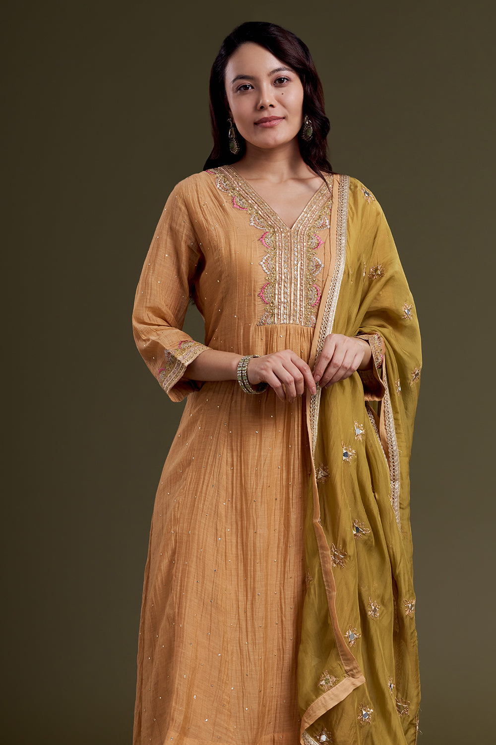 Peach Chanderi Silk Kurta Set