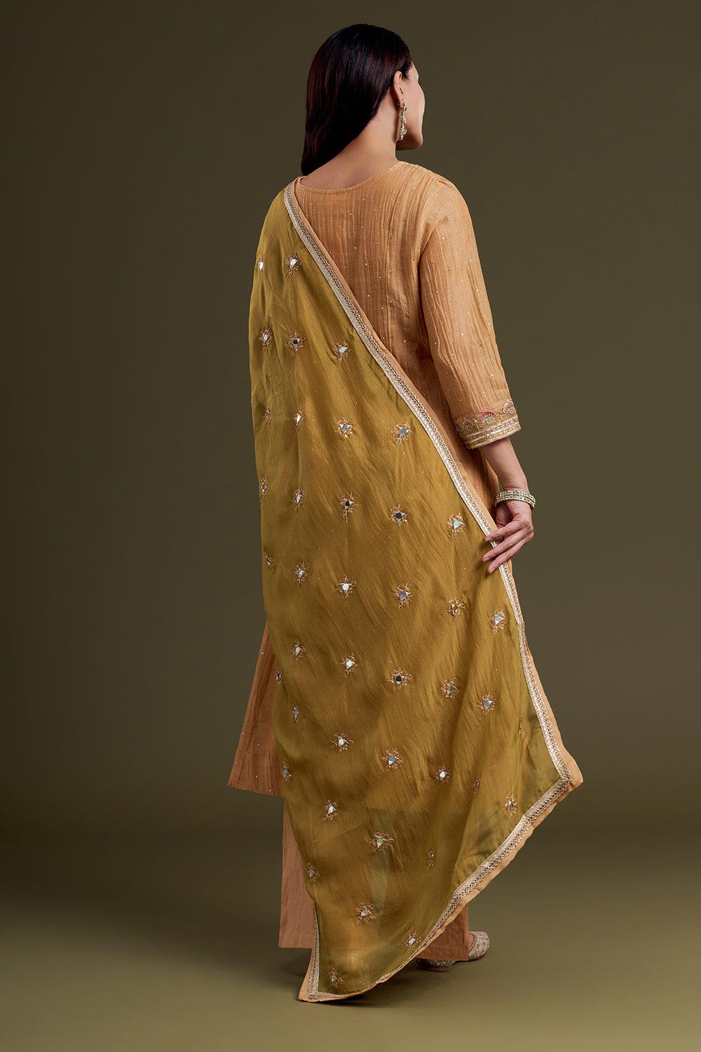 Peach Chanderi Silk Kurta Set