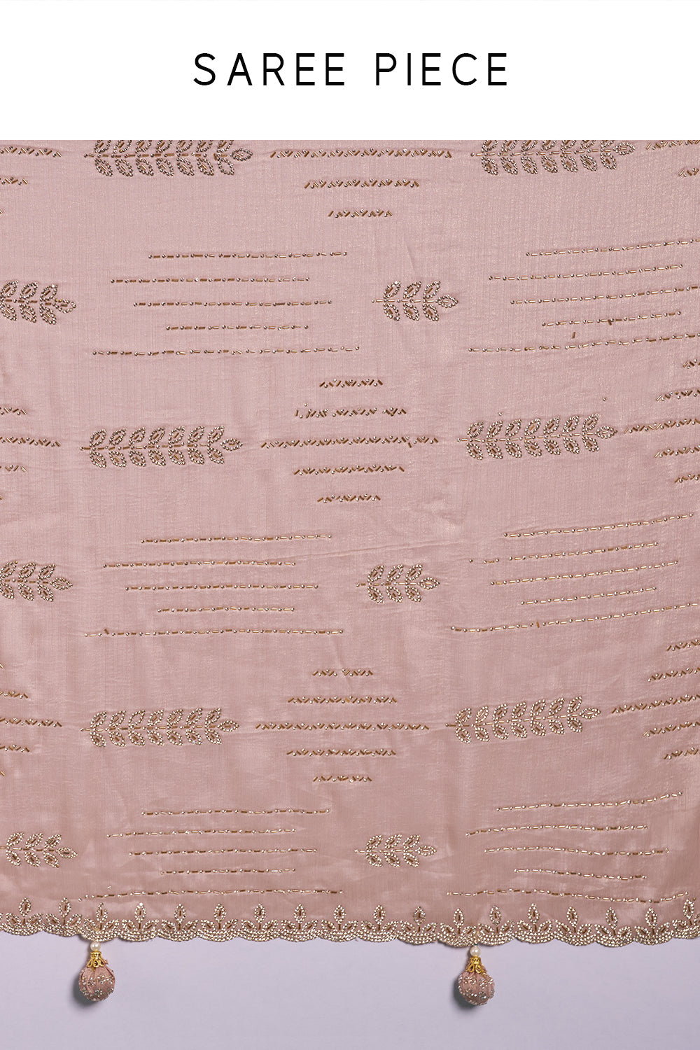 Peach Chinon Saree with Cutdana Work and Unstitched Blouse