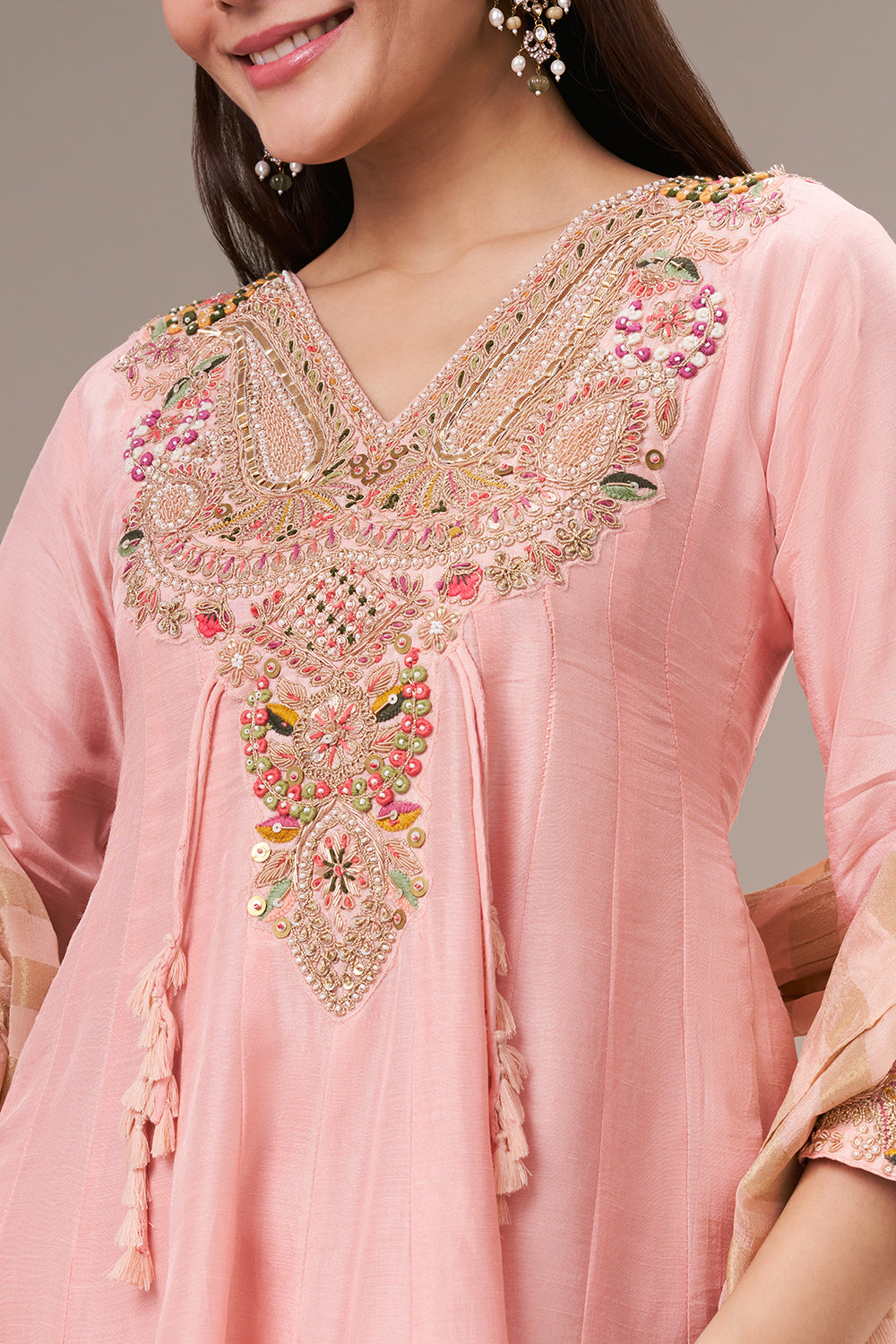 Peach Cotton Silk Palazzo Suit with Gota and Zardosi Work