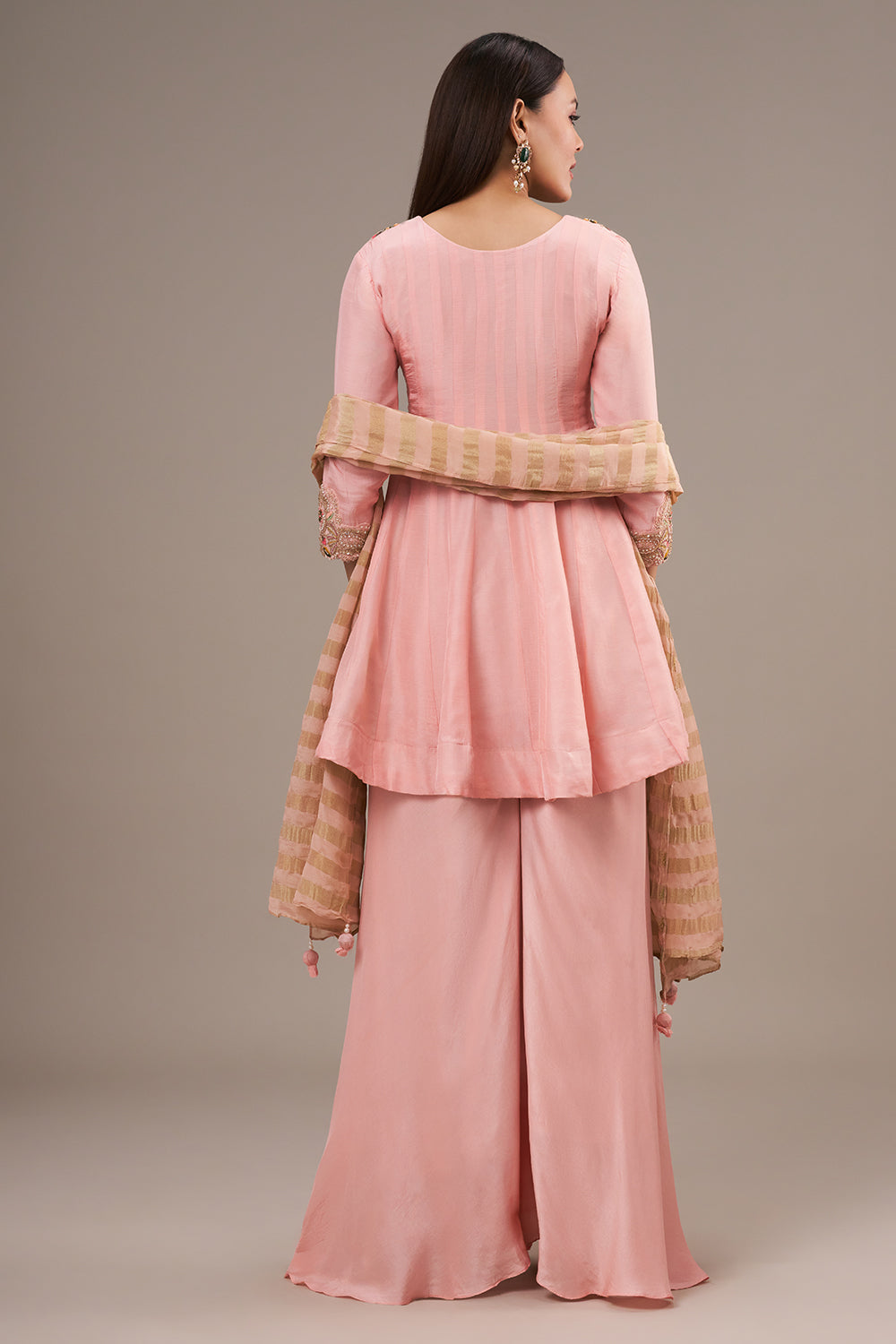 Peach Cotton Silk Palazzo Suit with Gota and Zardosi Work