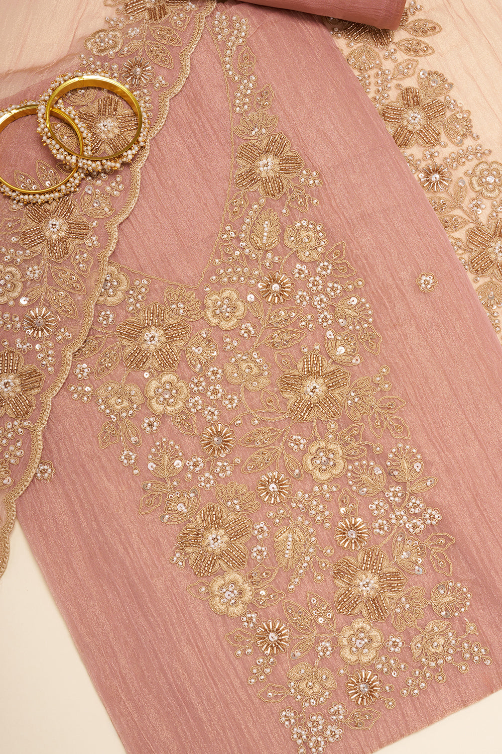 Peach Floral Embroidered Unstitched Suit Set