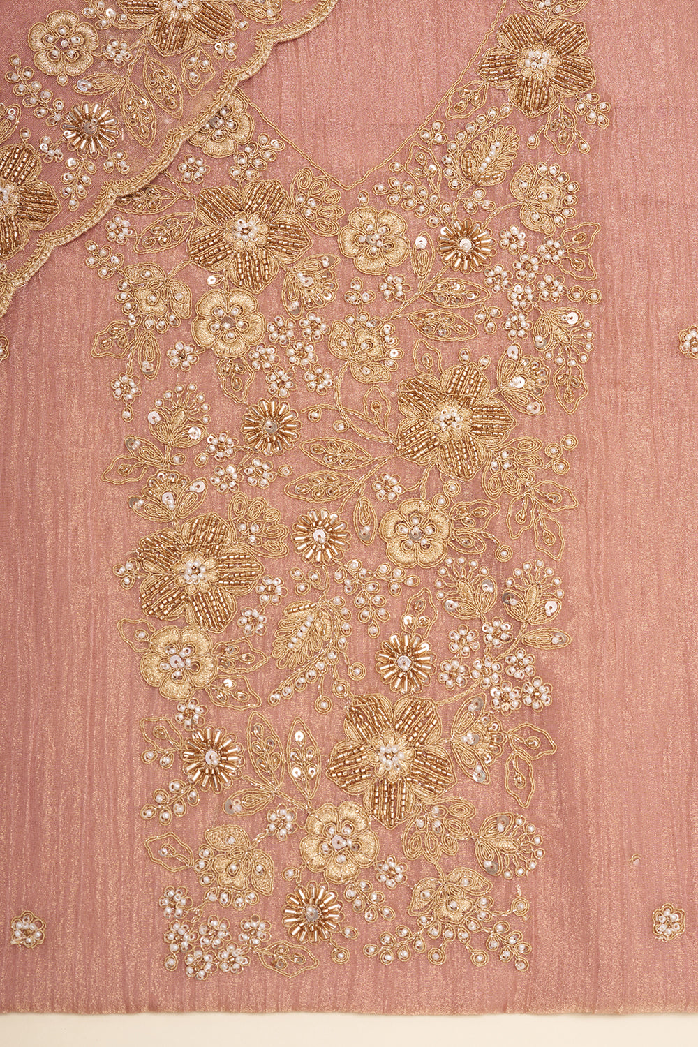Peach Floral Embroidered Unstitched Suit Set