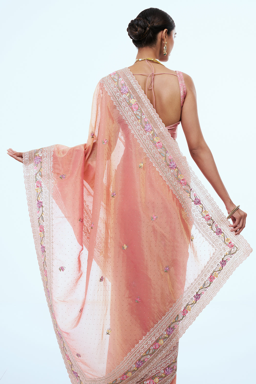 Peach Glass Tissue Saree with Booti Work