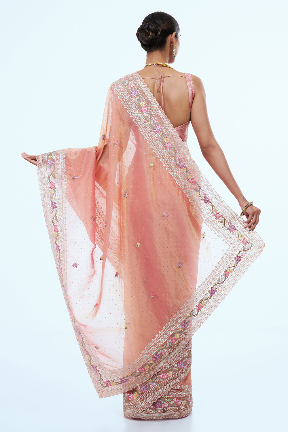 Peach Glass Tissue Saree with Booti Work
