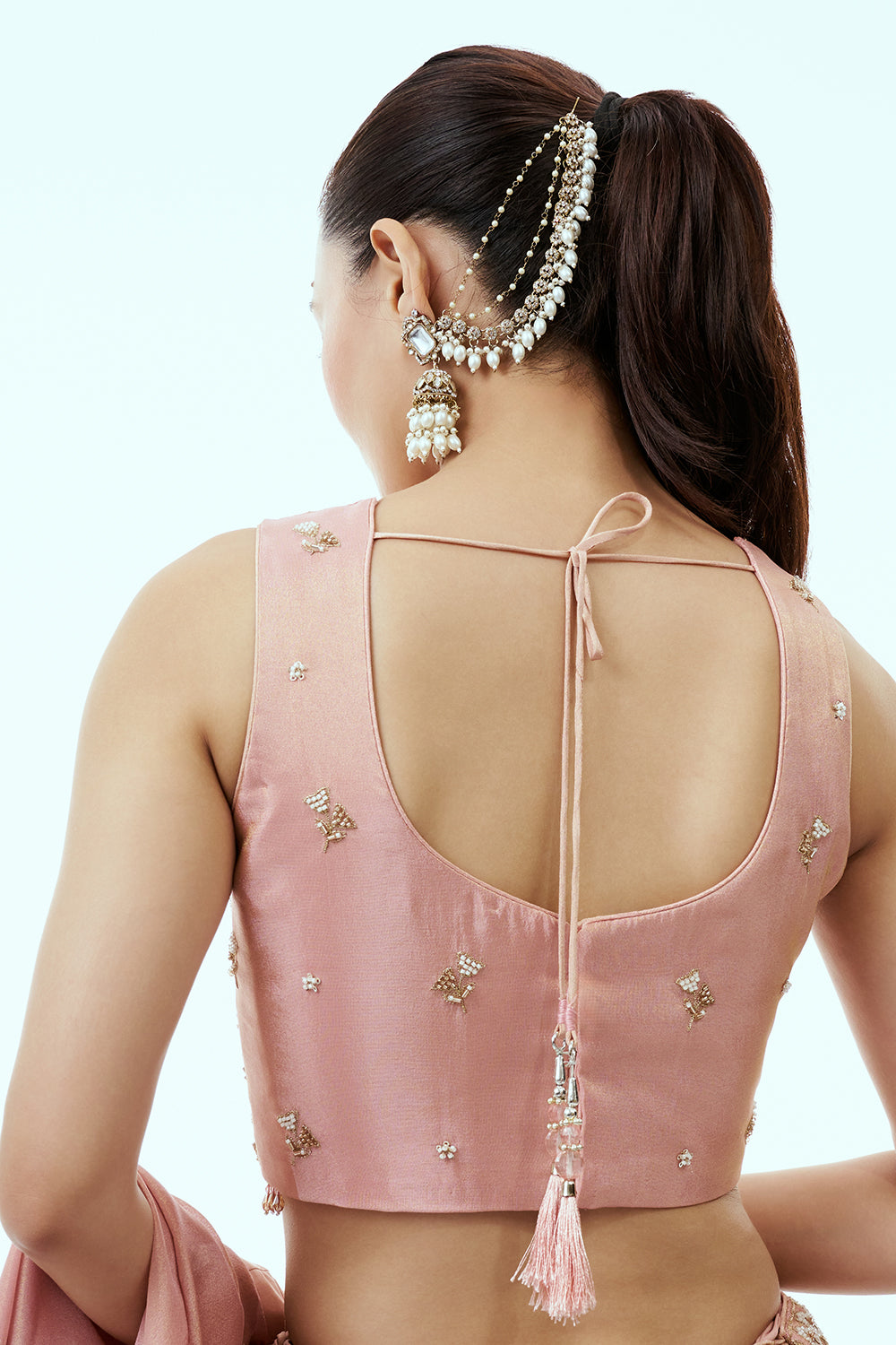 Peach Tissue Lehenga with Cutdana and 3D Tiki Work