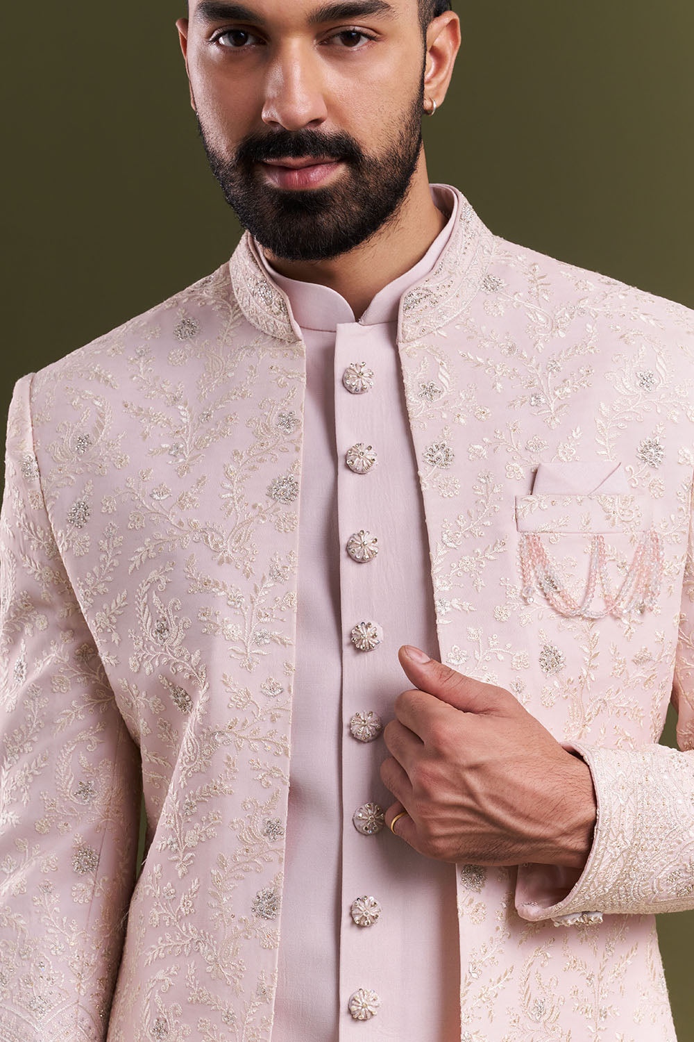 Peach Nokia Silk Men's Indo-Western Set