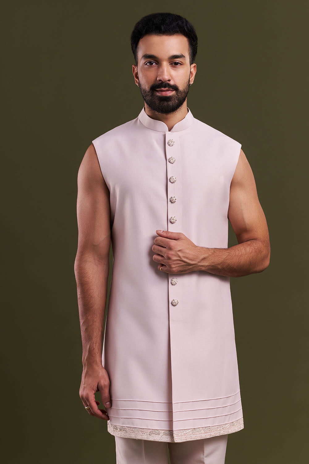 Peach Nokia Silk Men's Indo-Western Set