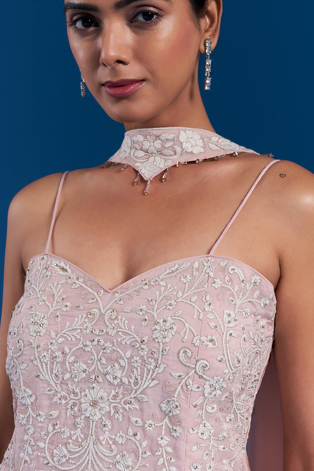 Peach Organza Sharara Set with Aari Work