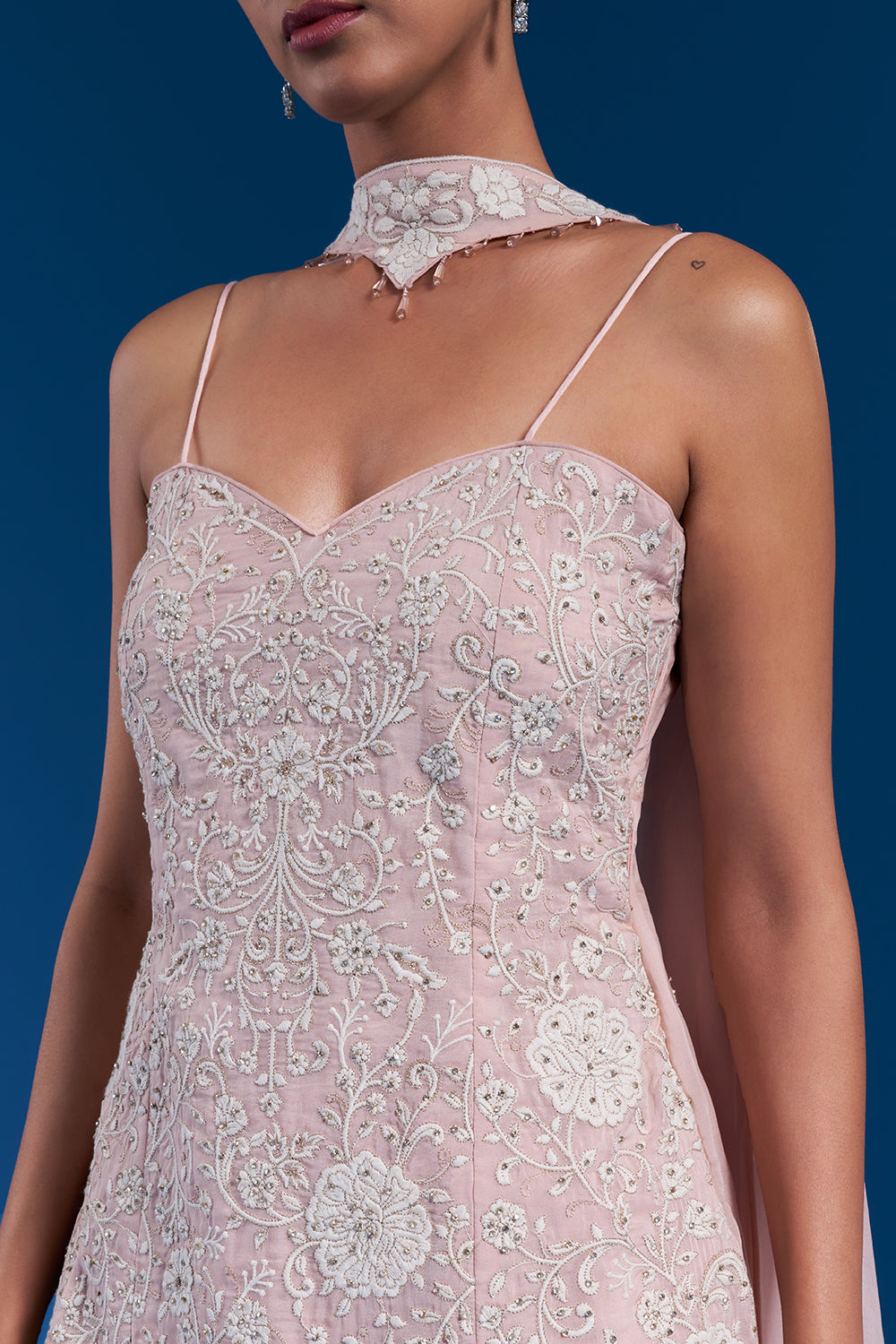 Peach Organza Sharara Set with Aari Work