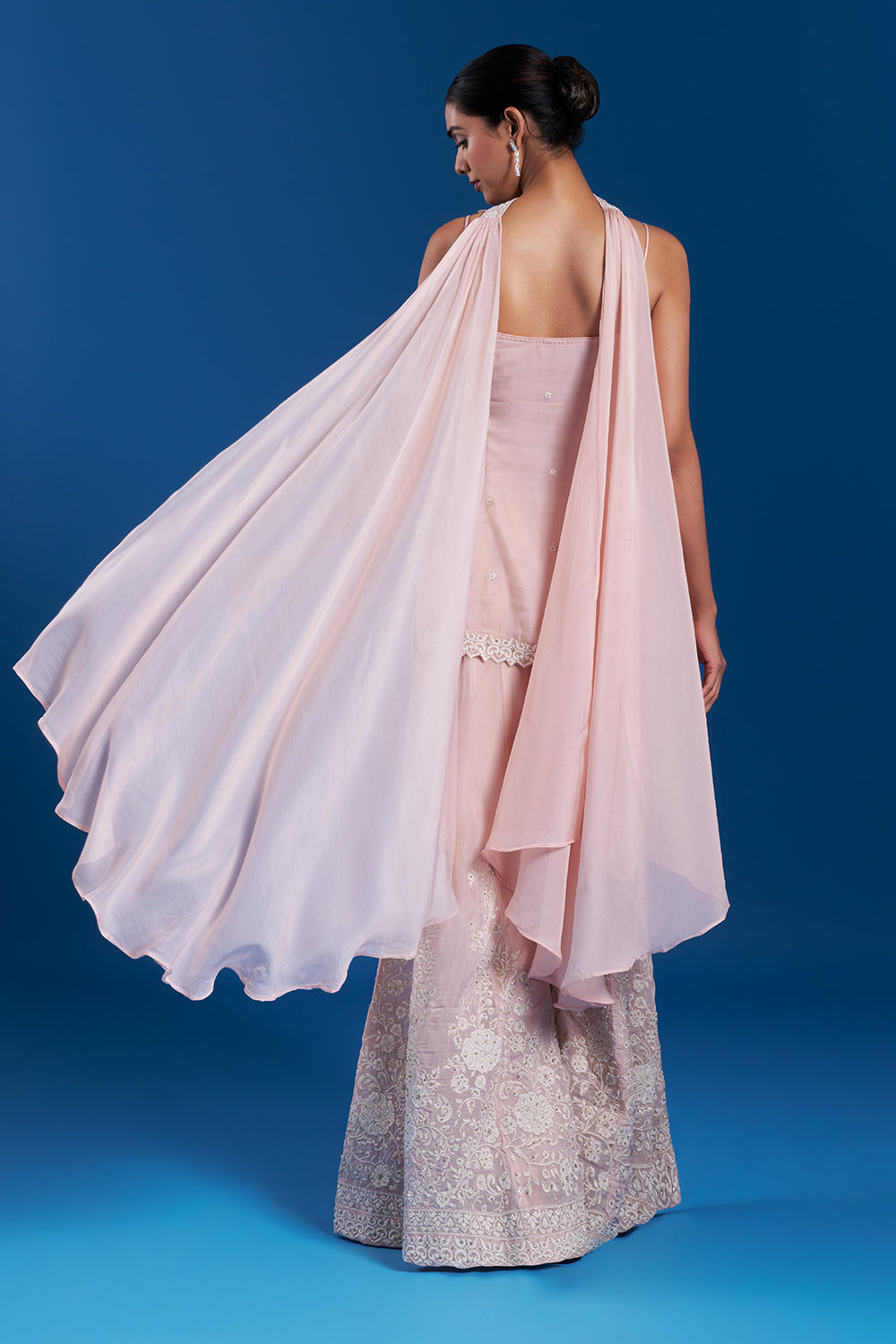 Peach Organza Sharara Set with Aari Work