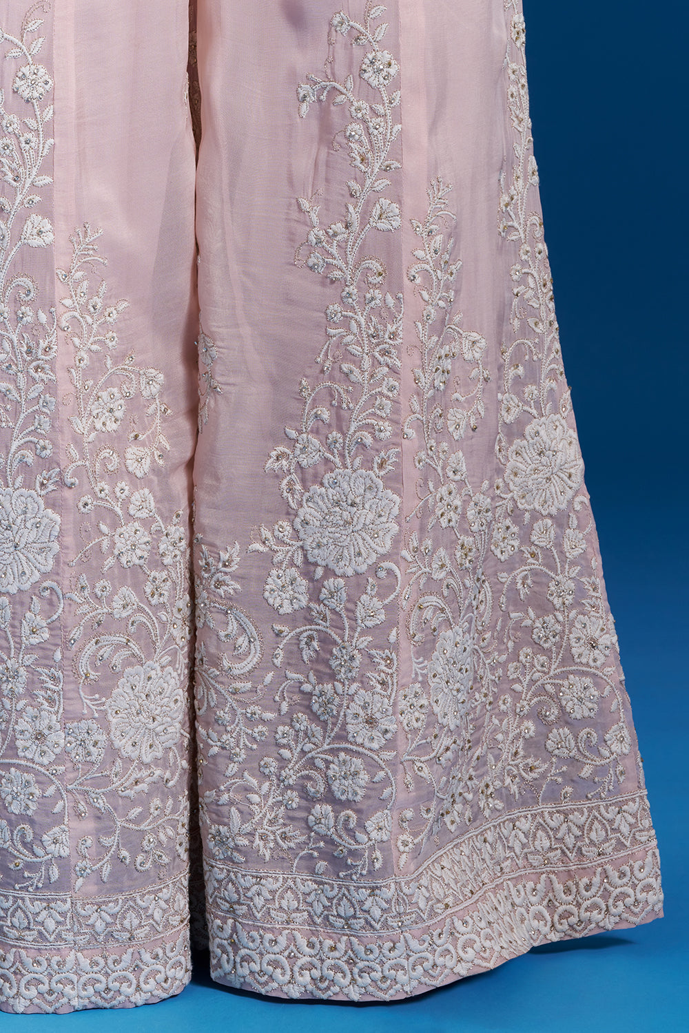 Peach Organza Sharara Set with Aari Work