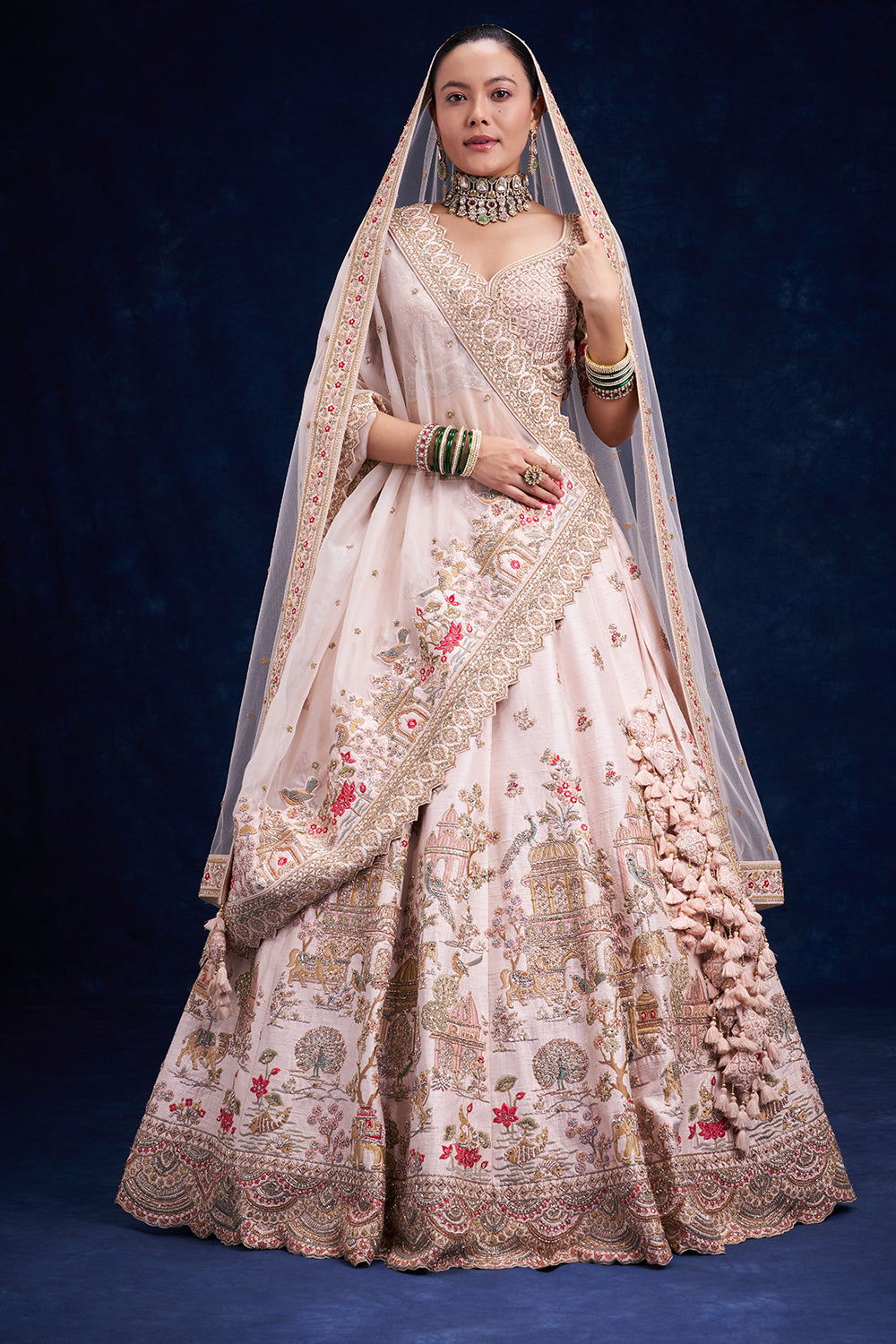 Peach Raw Silk Bridal Lehenga with Zardozi and Resham Work