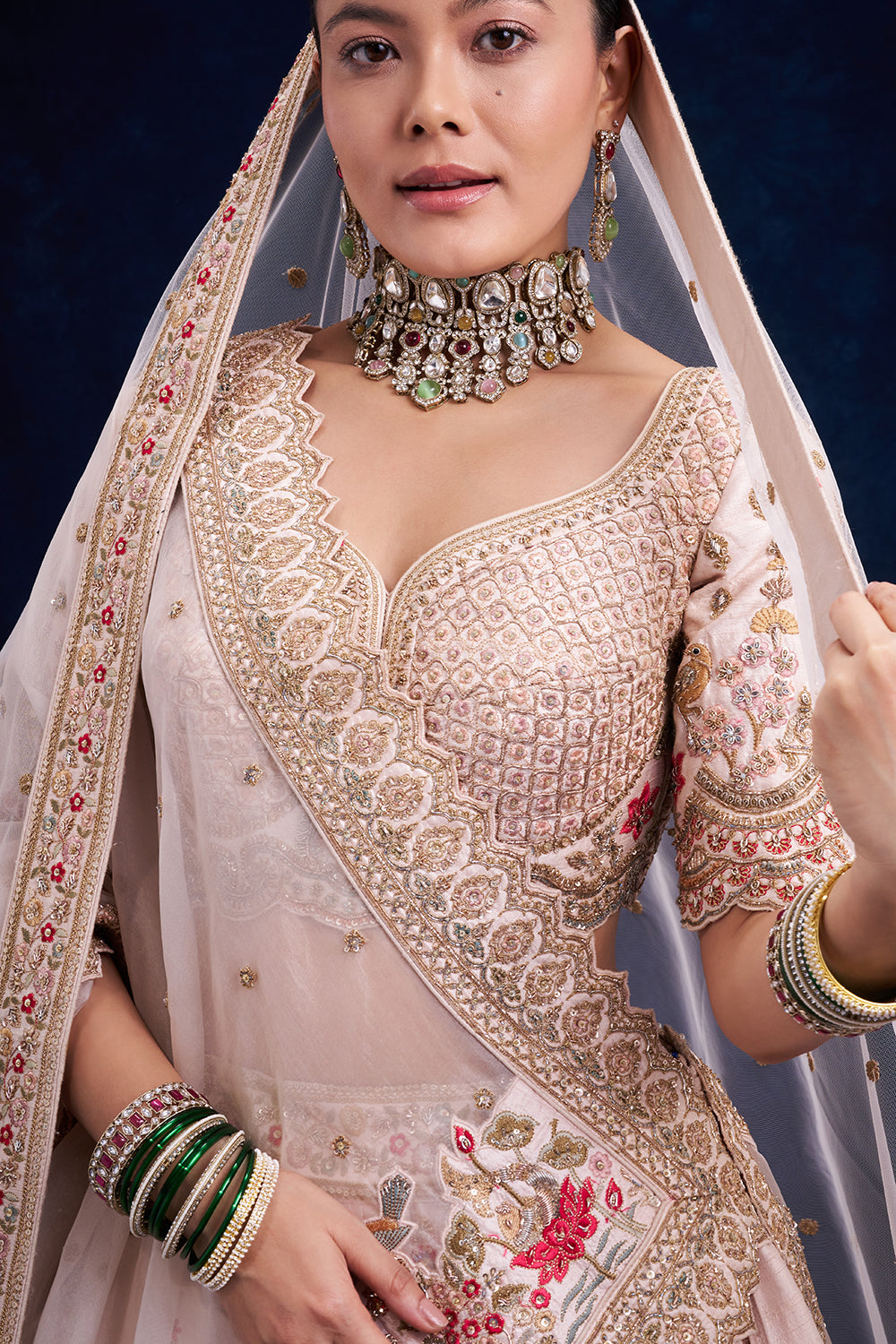 Peach Raw Silk Bridal Lehenga with Zardozi and Resham Work