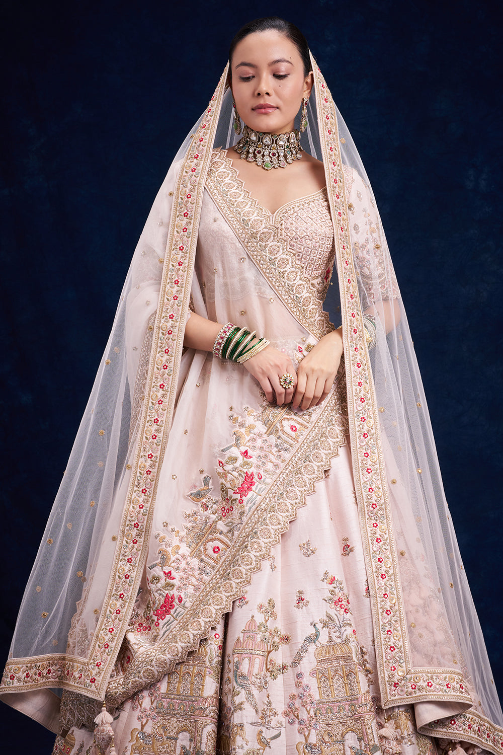 Peach Raw Silk Bridal Lehenga with Zardozi and Resham Work