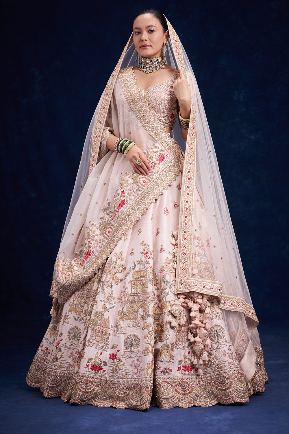 Peach Raw Silk Bridal Lehenga with Zardozi and Resham Work