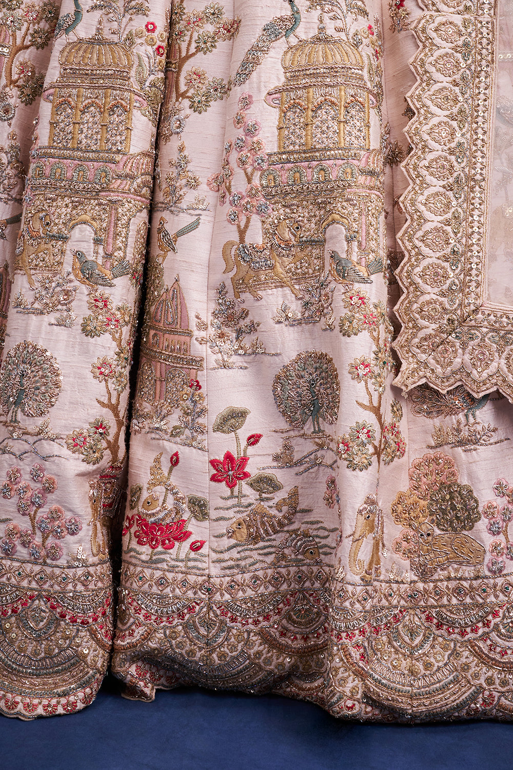 Peach Raw Silk Bridal Lehenga with Zardozi and Resham Work