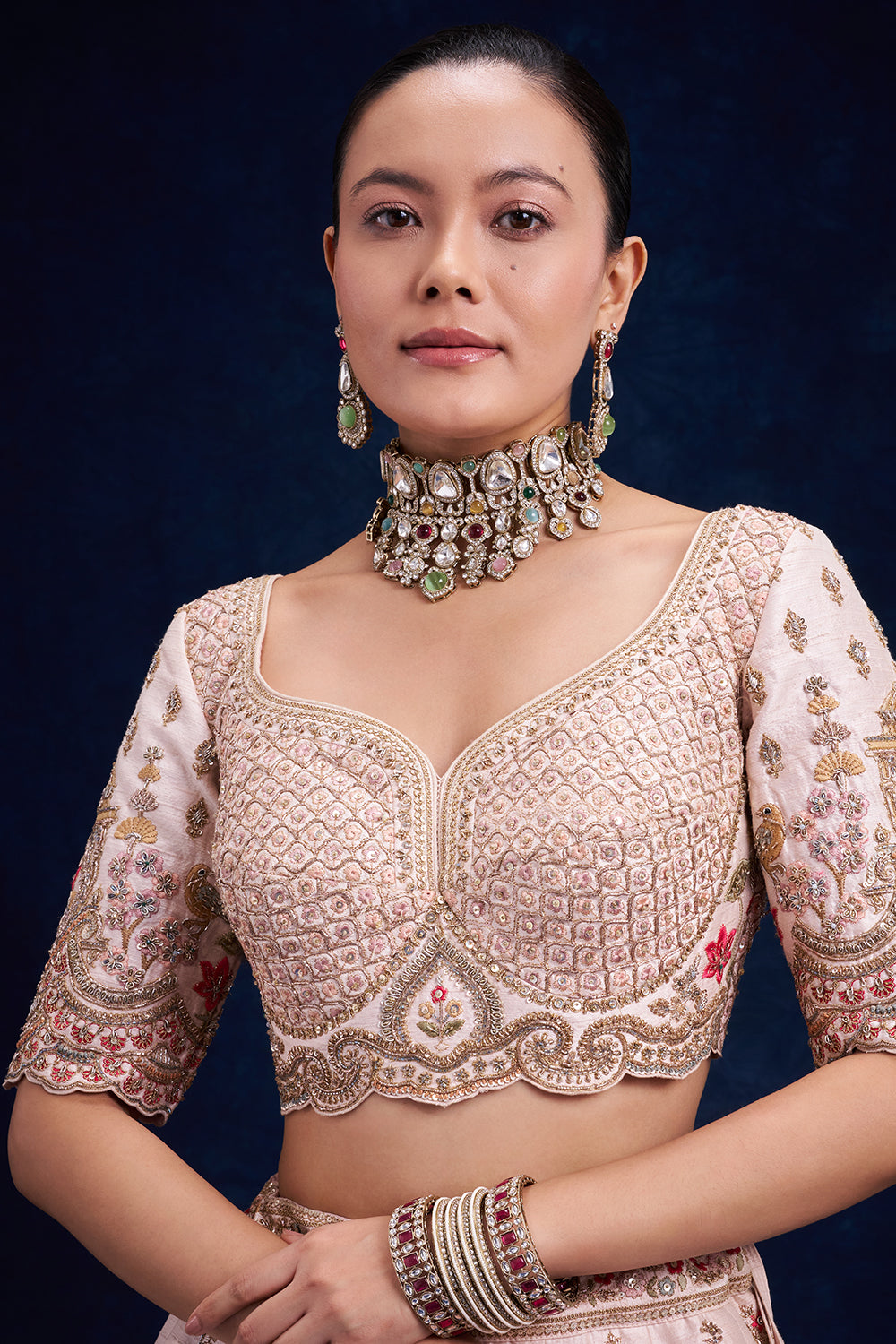 Peach Raw Silk Bridal Lehenga with Zardozi and Resham Work