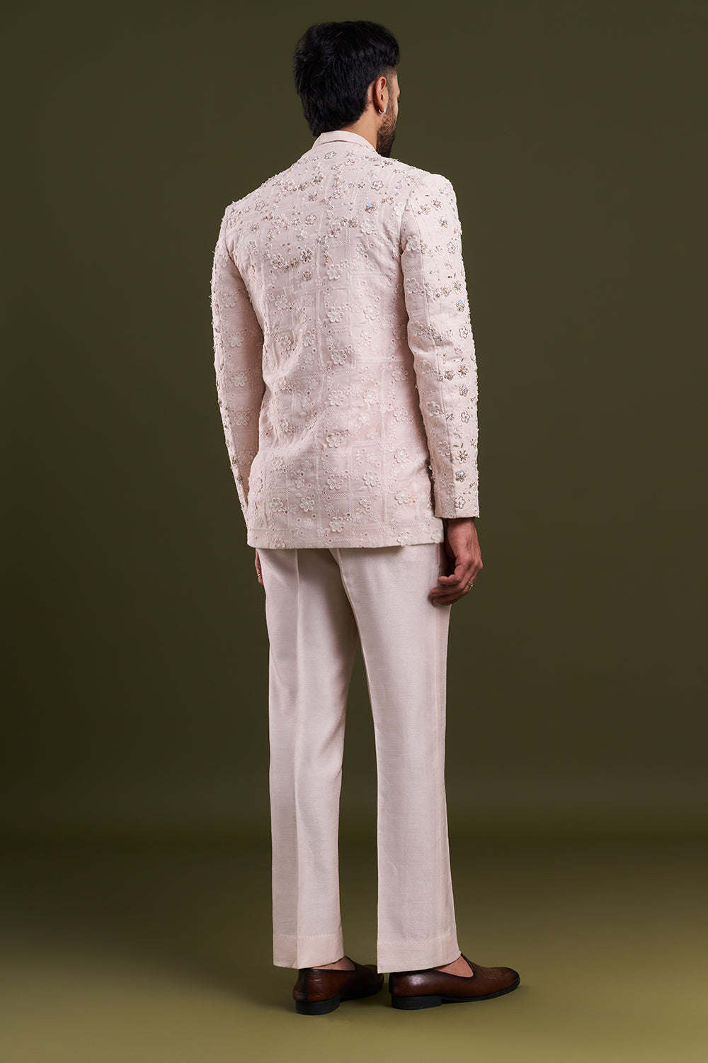 Peach Satin Organza Embellished Men's Kurta with Jacket