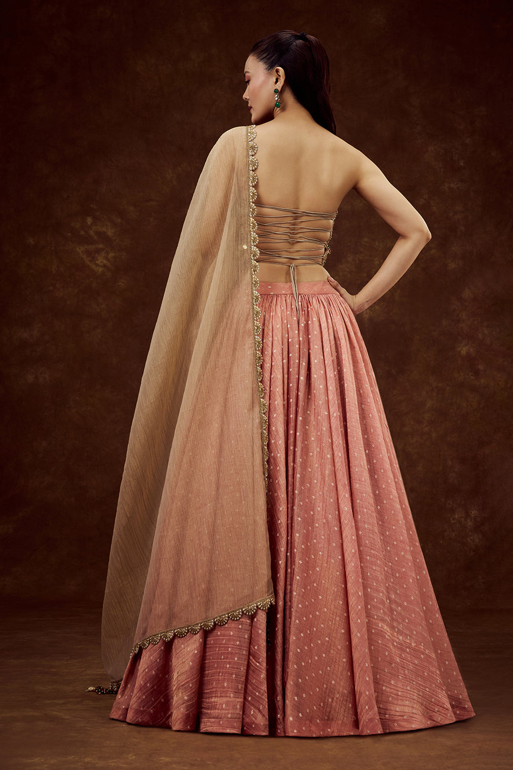 Peach Tissue Lehenga with Mirror and Tassel Work