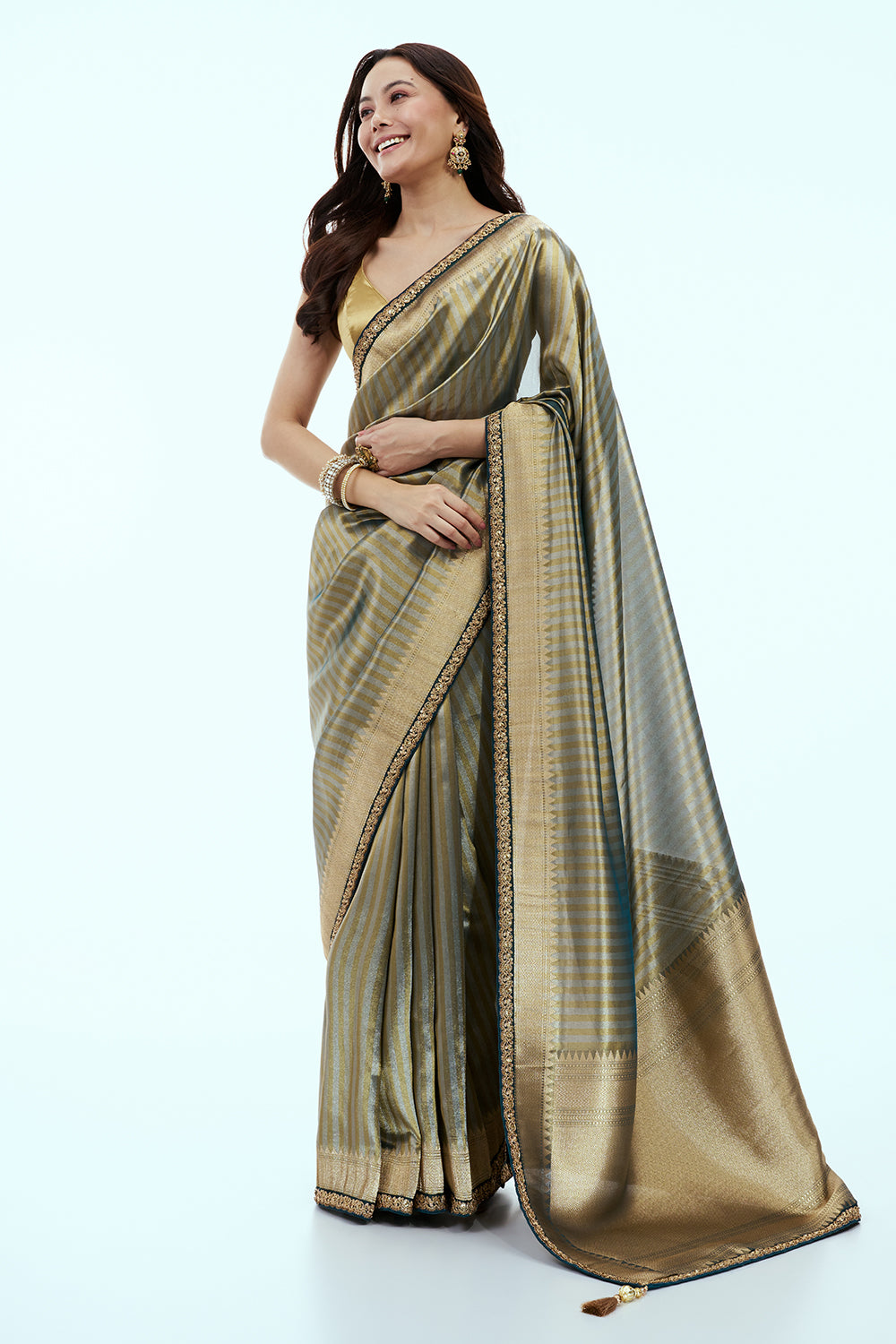 Peacock Blue Banarasi Silk Saree with Sequins and Cutdana Embroidery