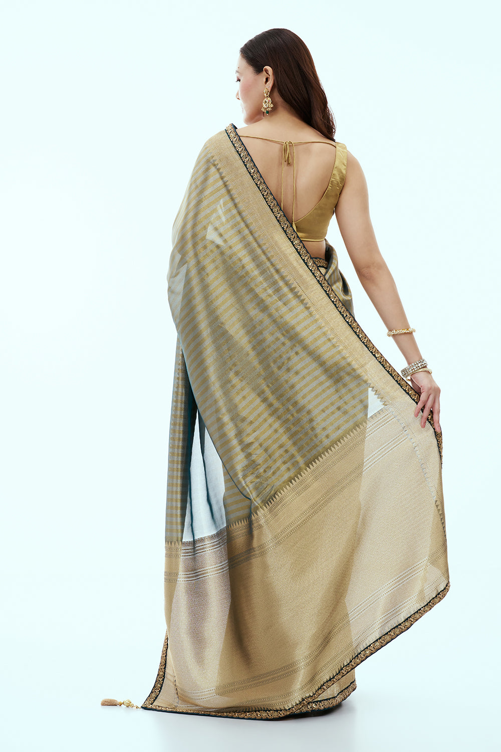 Peacock Blue Banarasi Silk Saree with Sequins and Cutdana Embroidery