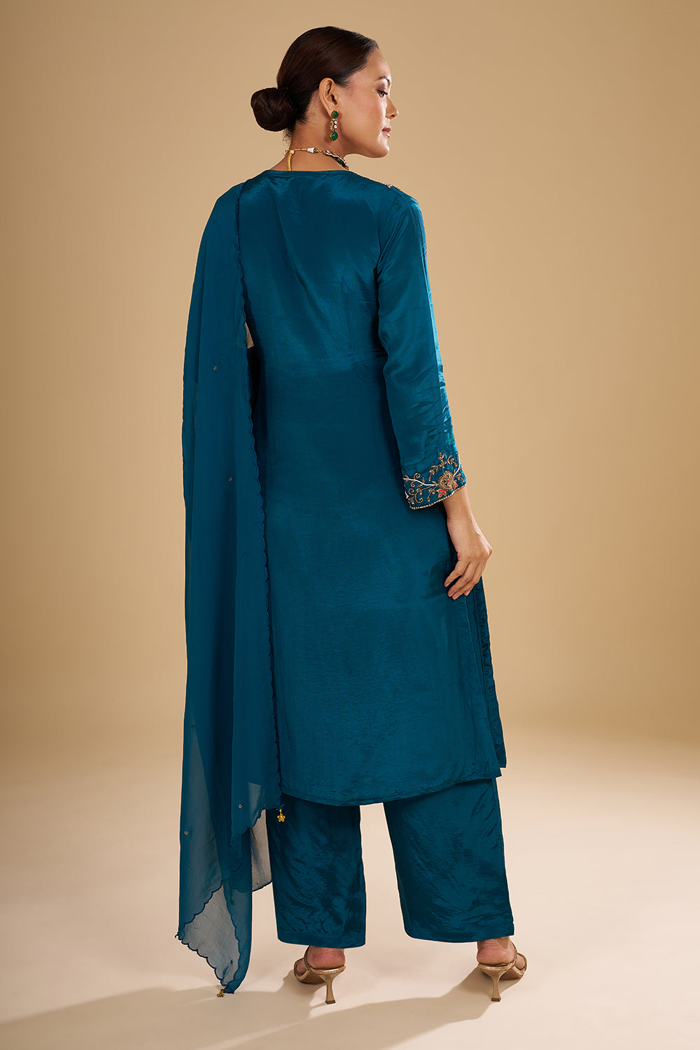 Peacock Blue Pure Crepe Kurta Set