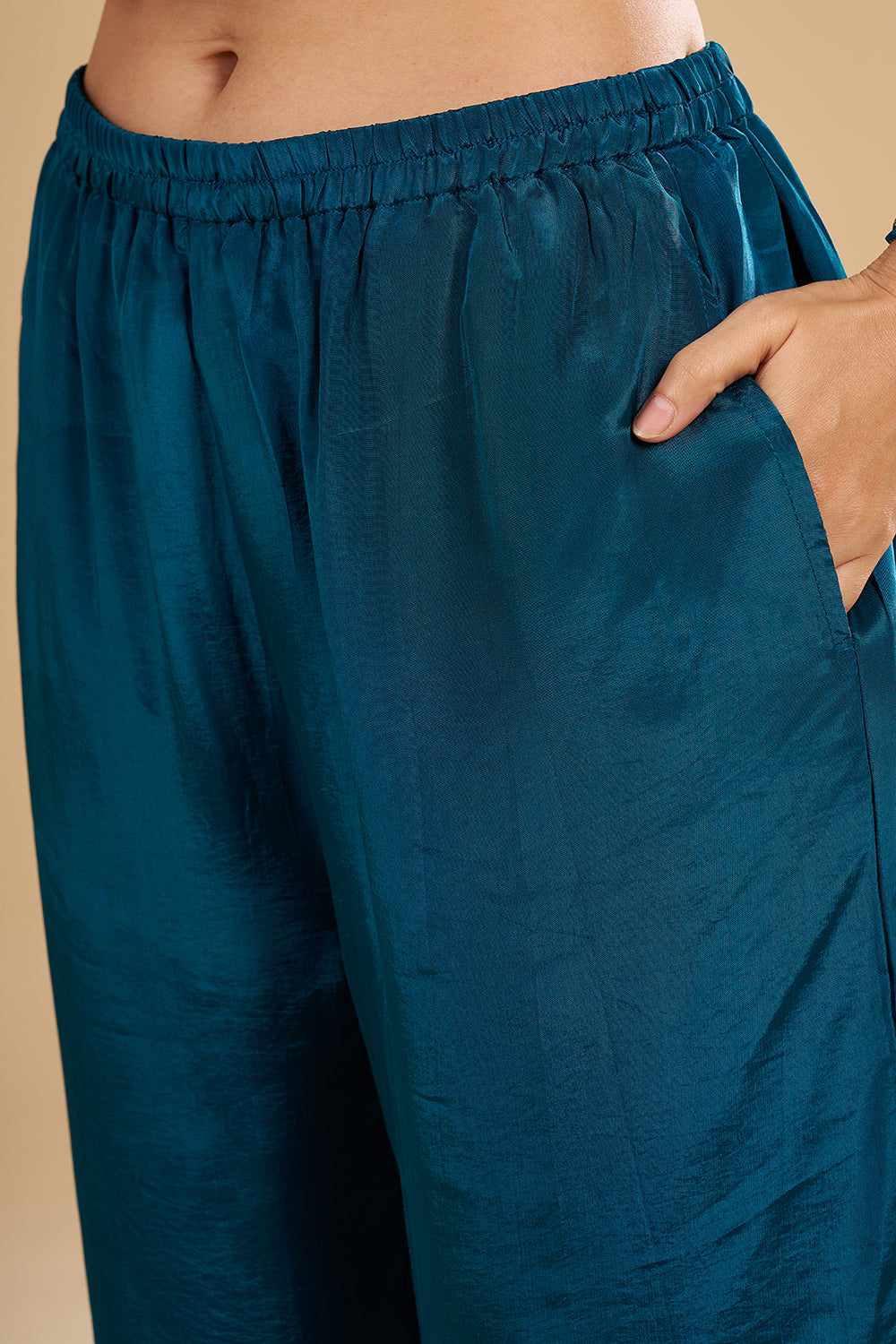 Peacock Blue Pure Crepe Kurta Set