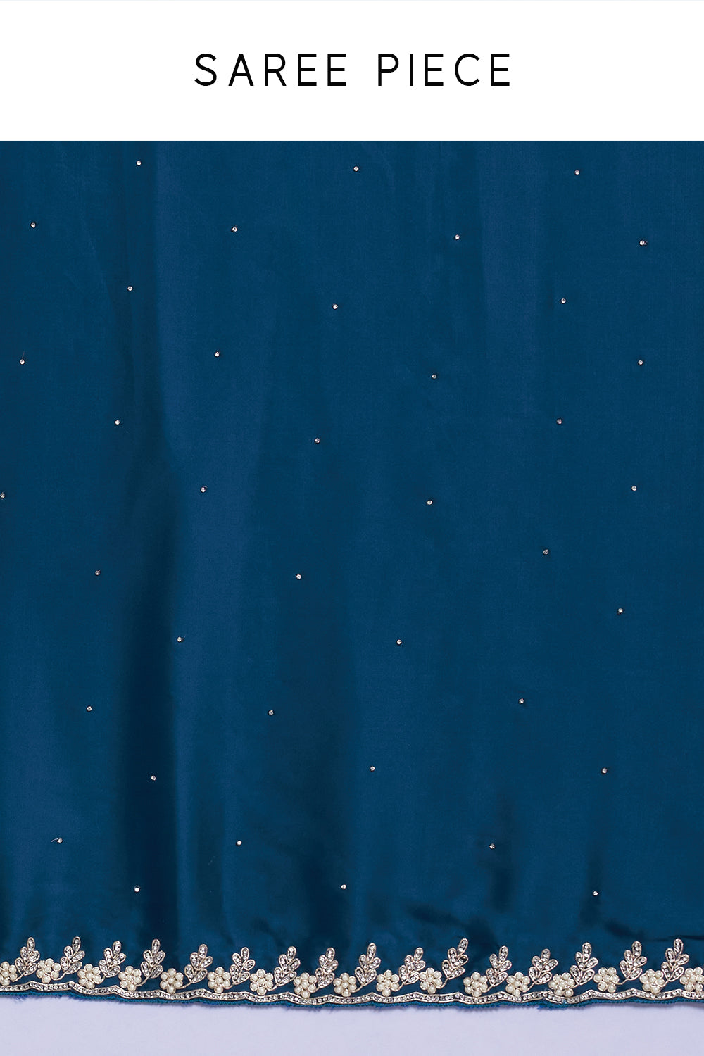 Peacock Blue Satin Embellished Saree