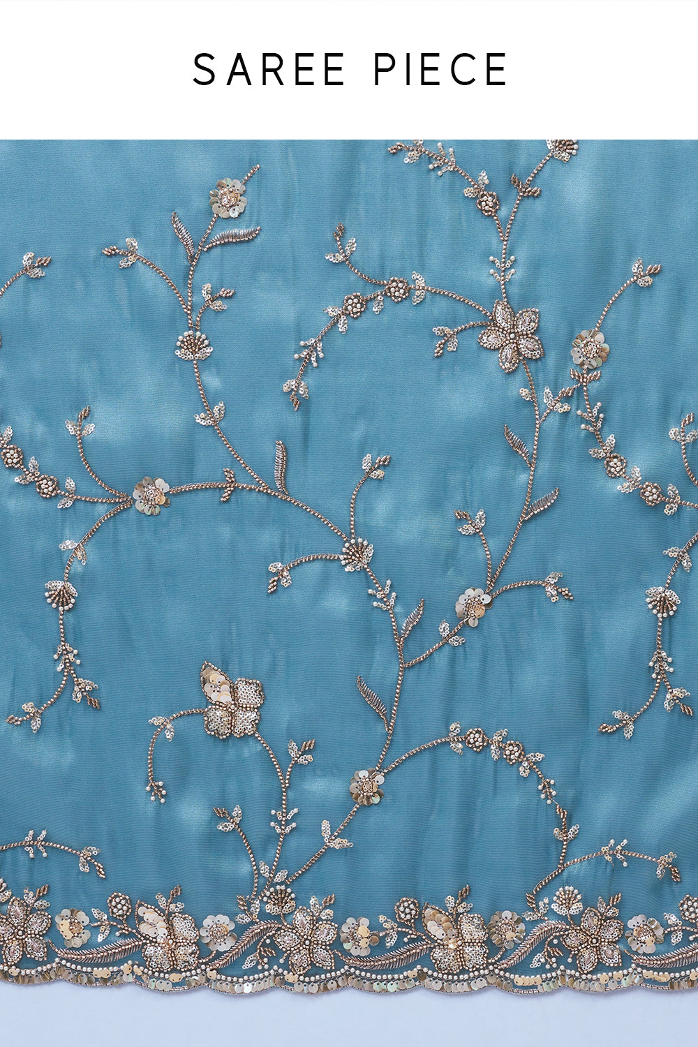 Peacock Blue Shimmer Zari Tissue Saree with Sequins