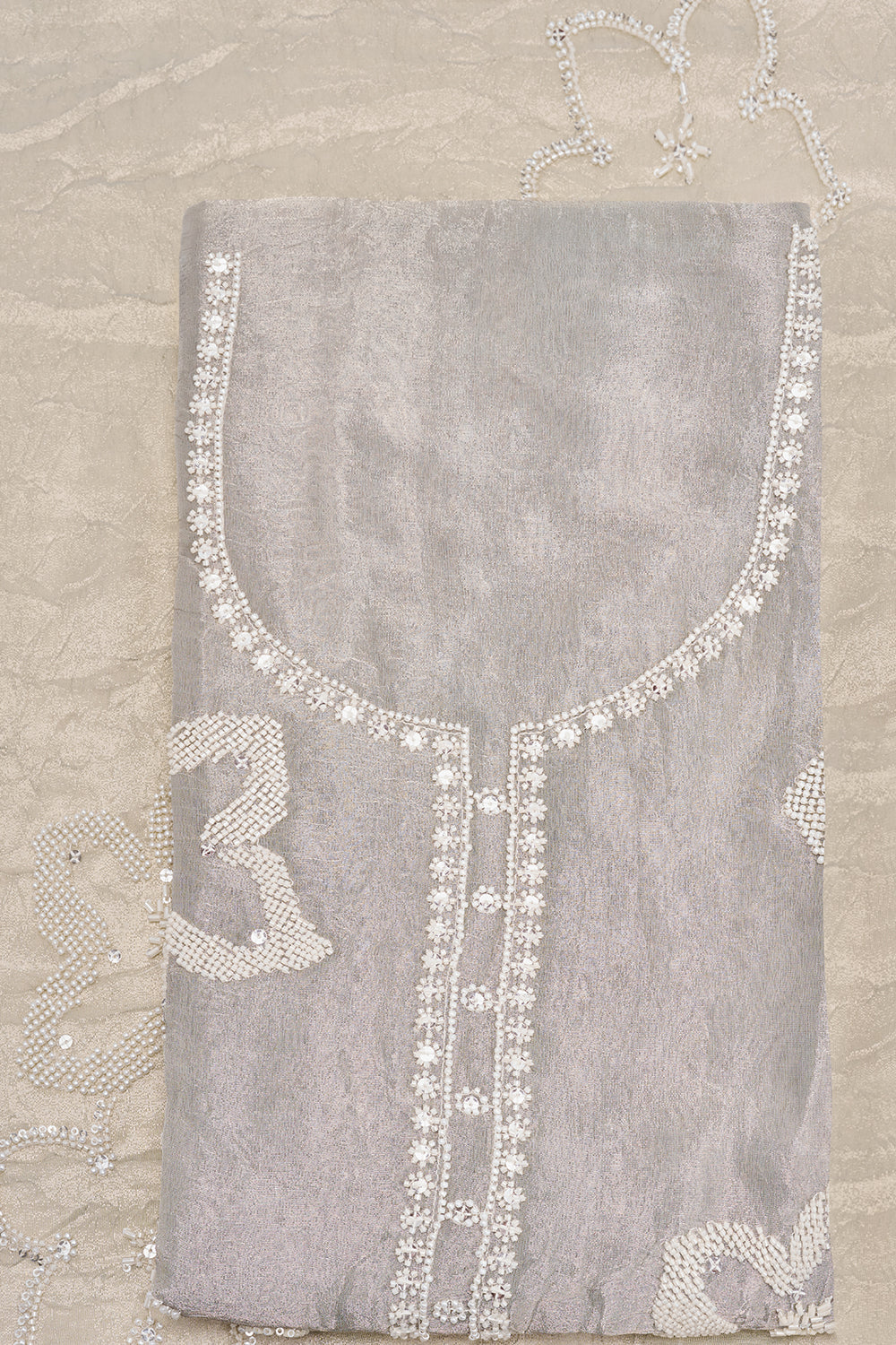 Light Grey Embroidered Cutdana Unstitched Suit Set