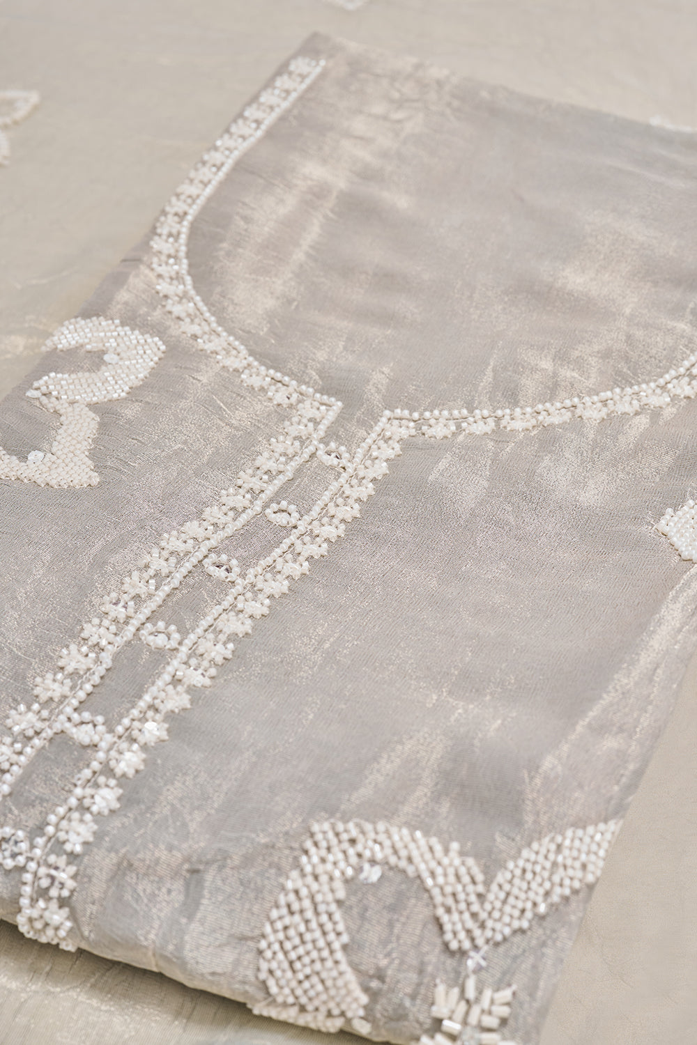 Light Grey Embroidered Cutdana Unstitched Suit Set
